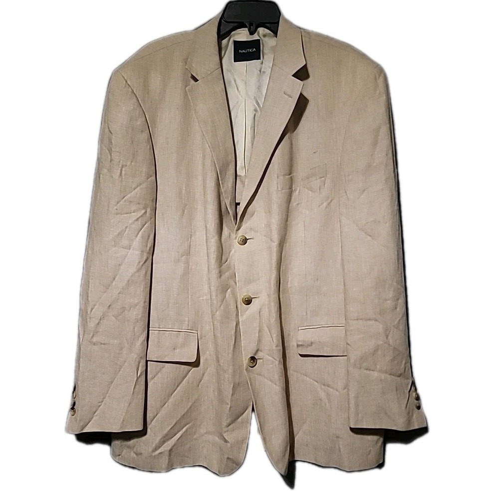 Nautica Men's Modern 100% Linen Sport Coat Tan 46L‎ Modern Fit Blazer